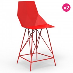 Set von 2 Hochhockern FAZ Vondom rot und Metall mit Armlehnen Set von 2 Hochhockern FAZ Vondom rot und Metall mit Armlehnen