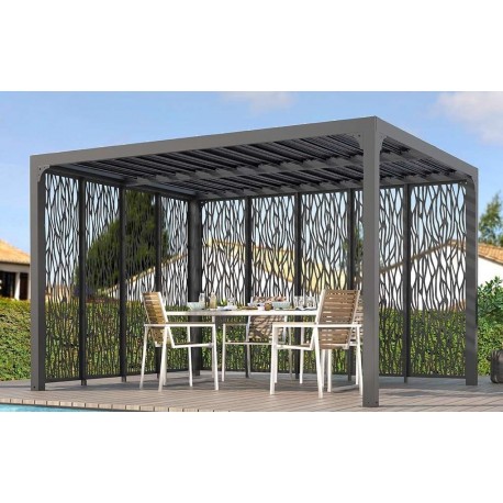 Pergola Bioclimatique Lames Orientables 11 m2 et Brise-Vue 2 Faces