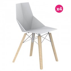 Lot de 4 Chaises Vondom Faz Wood1 blanc pieds chêne blanchis Lot de 4 Chaises Vondom Faz Wood1 blanc pieds chêne blanchis
