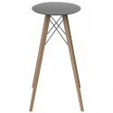 Tavolo alto Vondom Faz Legno Top Round Hpl Nero e Piedi Diametro Rovere Naturale 60 x H105cm