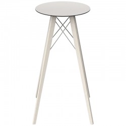 Vondom Faz Wood Tisch Runde Runde Weiß und Schwarze Rand mit Füssen Chene Blanchier Durchmesser 50 x H105cm