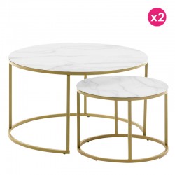 Ensemble de 2 tables basse ronde 80 et 50 Verre blanc et acier doré KosyForm Ensemble de 2 tables basse ronde 80 et 50 Verre blanc et acier doré KosyForm