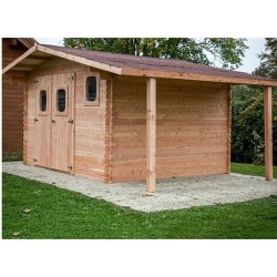 Abri de Jardin Habrita en bois Douglas massif 17.20 m2 avec Bucher