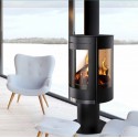 Round Wood Stove Ferlux Elypse Panoramic 8 kW on Central Stand