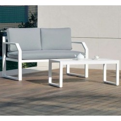 Gartenmöbel Genf-7 Aluminium Weiß Hellgrau Stoffe 4-Sitzer Hevea