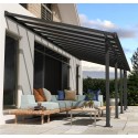 Olympia 3x8.60m wall-mounted pergola with grey aluminium and Canopia polycarbonate
