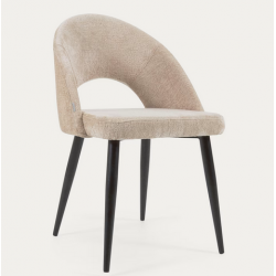 Conjunto de 6 Cadeiras de Veludo Bege com Encosto Ergonômico Pernas Pretas VeryForma